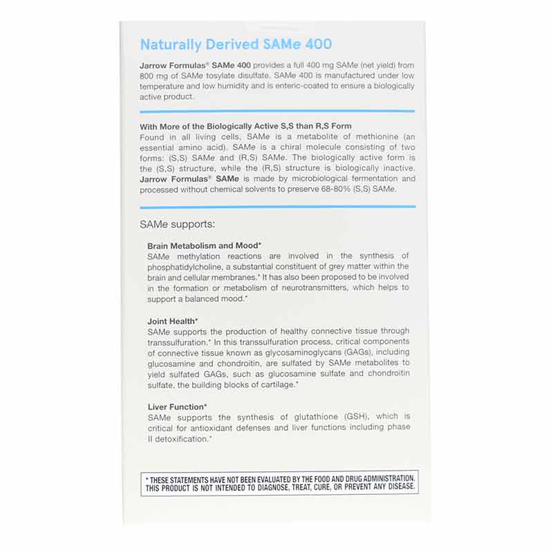 SAMe 400 Mg, 30 Tablets, by Jarrow Formulas, image #3