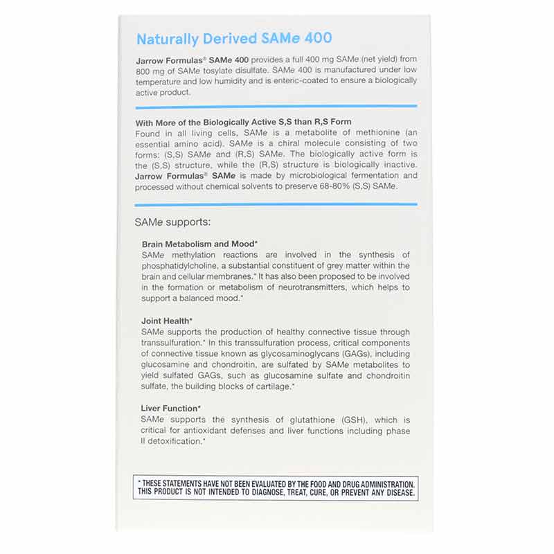 SAMe 400 Mg, 60 Tablets, by Jarrow Formulas, image #3