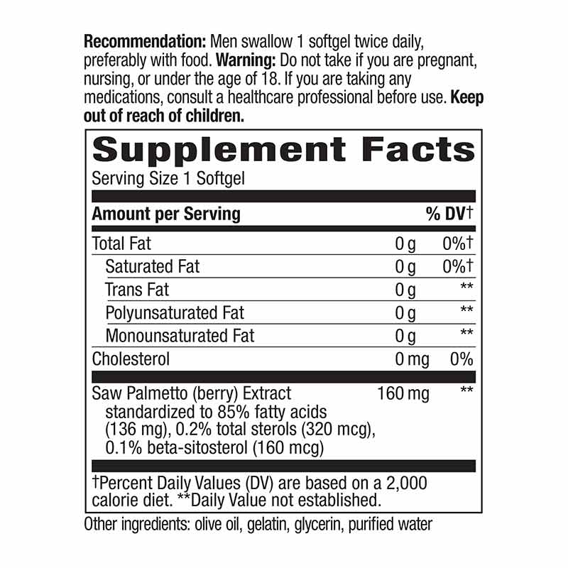 Saw Palmetto Premium Extract 160 Mg, 120 Softgels, by Natures Way, image #2