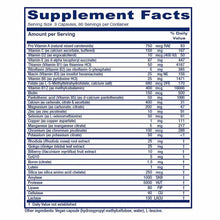 A Supplement Facts panel lists vitamins, minerals, herbal extracts and enzymes for a three-capsule serving, with sixty servings per container.