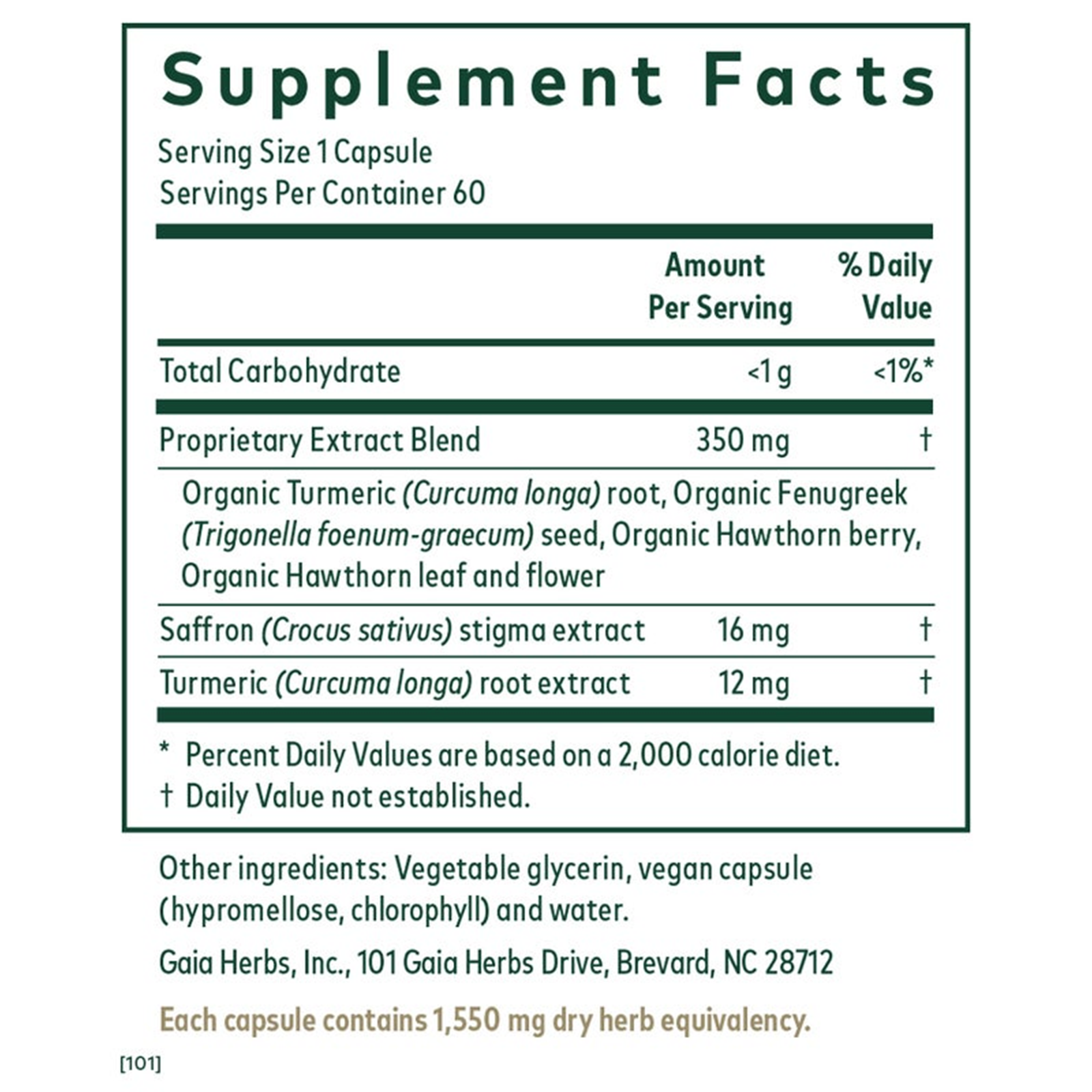 Supplement Facts label for Serenocin Heart-Brain Axis showing 60 servings per container with herbal extract blend ingredients