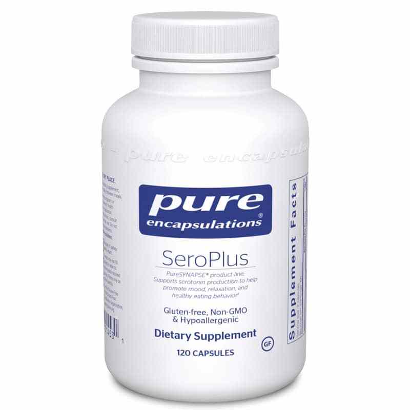 White bottle of Pure Encapsulations SeroPlus dietary supplement containing 120 capsules with blue label.