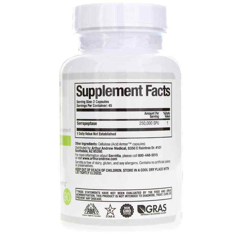 Serretia Pure Serrapeptase, 90 Capsules, by Arthur Andrew Medical, image #2