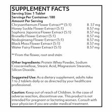 Supplement Facts label for Seven Flowers BP tablet showing serving size, ingredient amounts, and usage instructions.