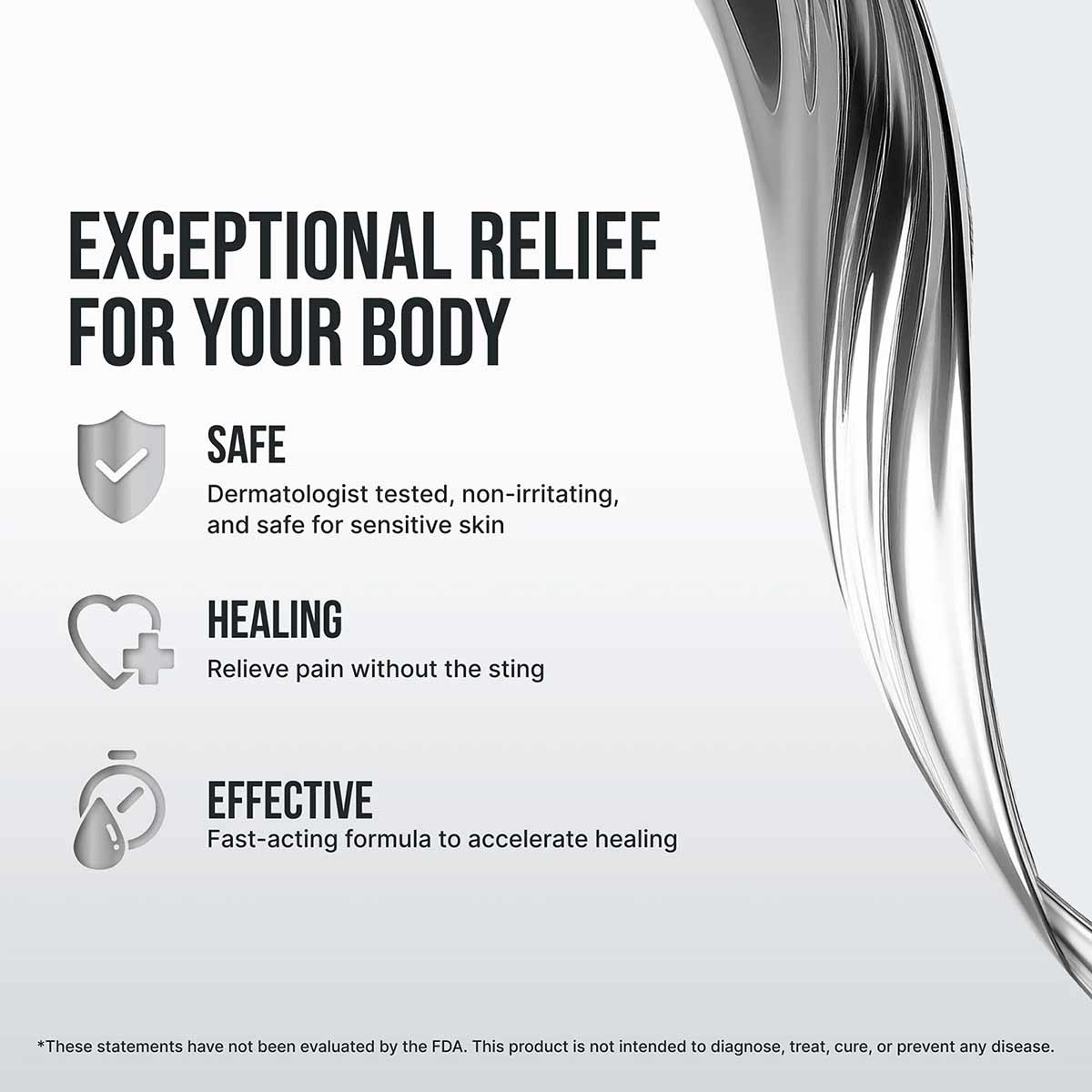 Sovereign Silver First Aid Gel packaging with text describing safety, healing, and effectiveness benefits.
