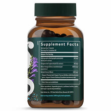 Brown glass bottle with green cap containing dark capsules and green label with supplement facts for Gaia Herbs Sinus & Lung 