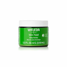 Weleda Skin Food Body Butter in a green glass jar with white lid, 5.0 fl oz.