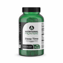 Green bottle of Sleep Time dietary supplement by Nutritional Frontiers containing 60 vegetarian capsules.