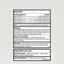 Sleep Well Roll-On drug facts label showing active ingredients, uses, warnings, directions, and inactive ingredients on white