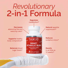 Smart Metabolic Burn supplement bottle by BrainMD with vegan capsules on pink background with product claims.
