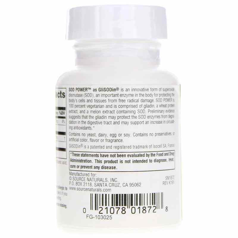 SOD Power 250 Mg Superoxide Dismutase, 30 Tablets, by Source Naturals, image #3