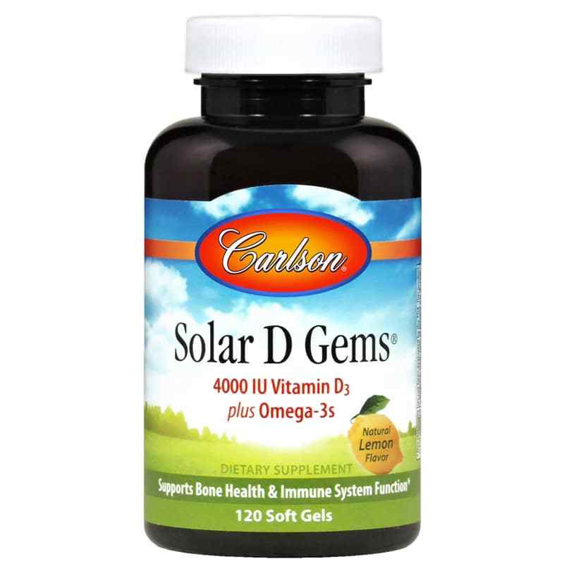 Solar D Gems 4000 IU Vitamin D3 plus Omega-3s with Natural Lemon Flavor, 120 Softgels, by Carlson Labs