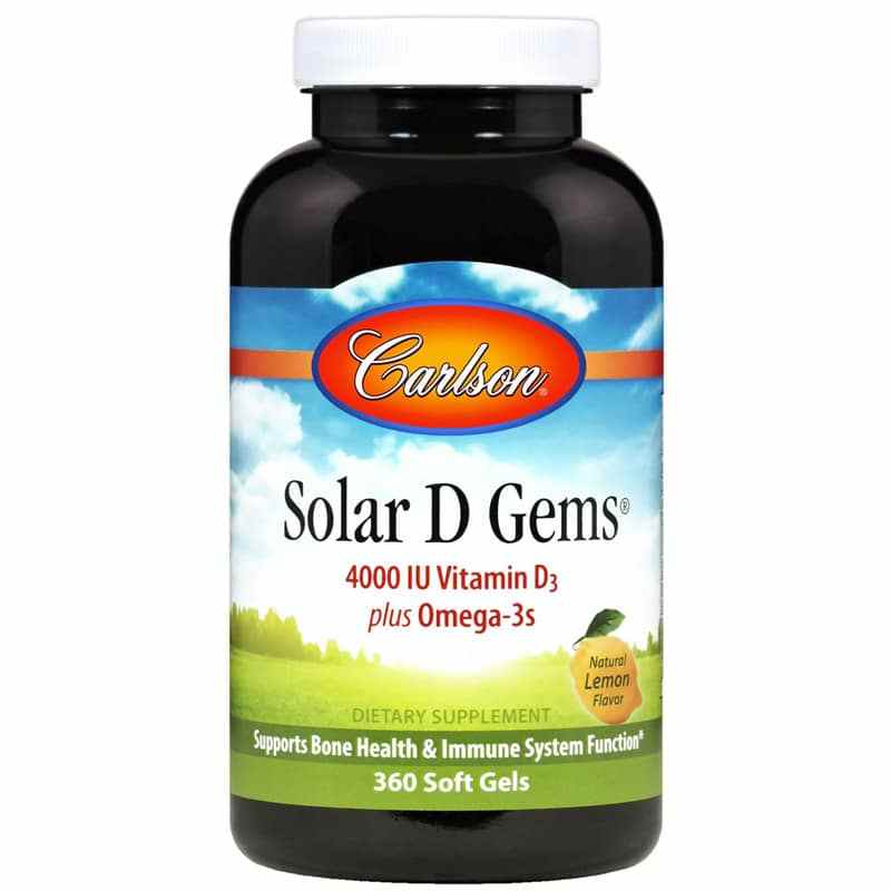 Solar D Gems 4000 IU Vitamin D3 plus Omega-3s with Natural Lemon Flavor, 360 Softgels, by Carlson Labs