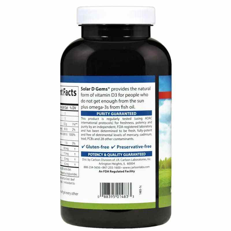 Solar D Gems 4000 IU Vitamin D3 plus Omega-3s with Natural Lemon Flavor, 360 Softgels, by Carlson Labs, image #3