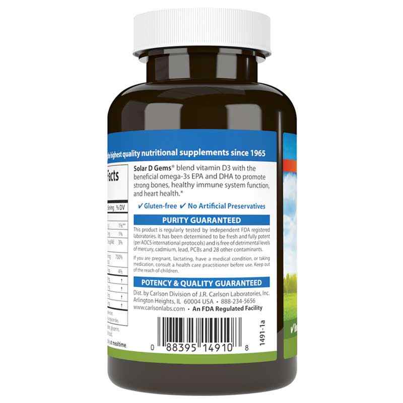 Solar D Gems 6000 IU Vitamin D3 + Omega 3s with Natural Lemon Flavor, 120 Softgels, by Carlson Labs, image #3