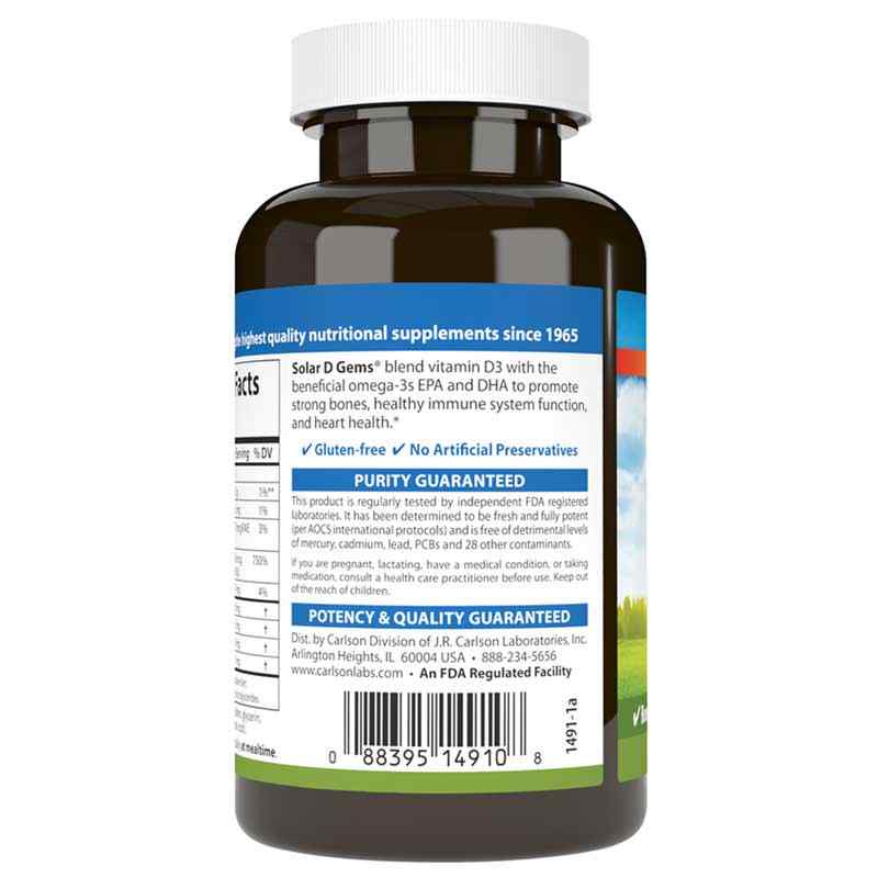 Solar D Gems 6000 IU Vitamin D3 + Omega 3s with Natural Lemon Flavor, 360 Softgels, by Carlson Labs, image #3
