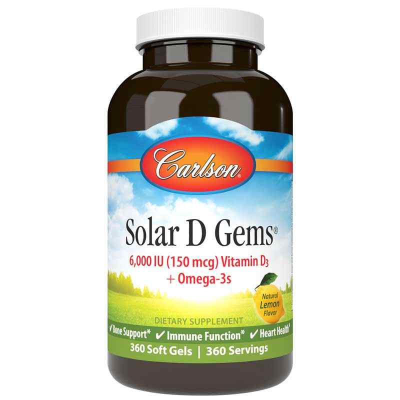 Solar D Gems 6000 IU Vitamin D3 + Omega 3s with Natural Lemon Flavor, by Carlson Labs