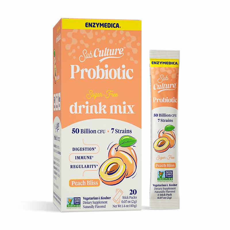 Subculture Probiotic Drink Mix, Peach, by Enzymedica