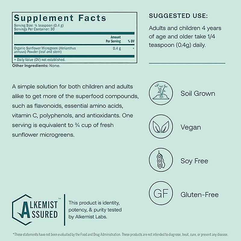 Sunflower Microgreens Superfood Powder Organic, 30 Servings, by True Grace, image #6
