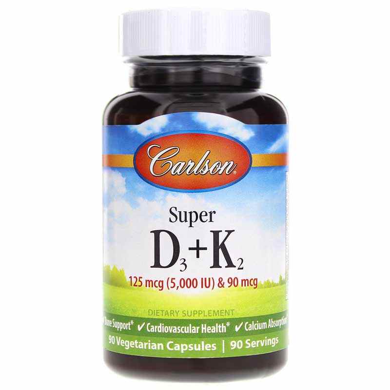 Super D3 + K2, 90 Veg Capsules, by Carlson Labs
