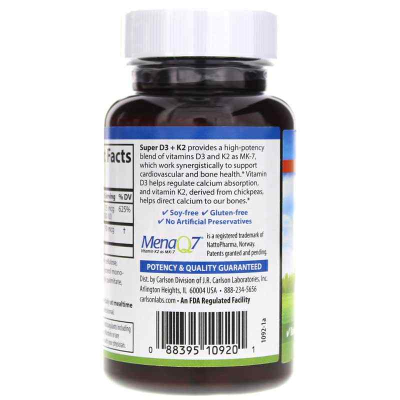 Super D3 + K2, 90 Veg Capsules, by Carlson Labs, image #3