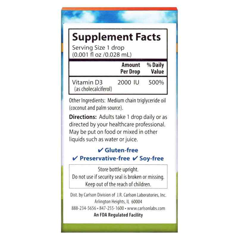 Super Daily D3 2000 IU Vitamin D Liquid, by Carlson Labs, image #3