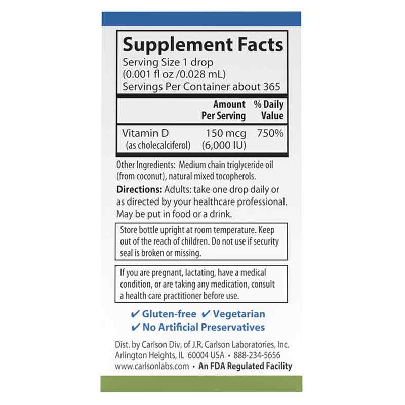 Super Daily D3 6000 IU Vitamin D Liquid, by Carlson Labs, image #3