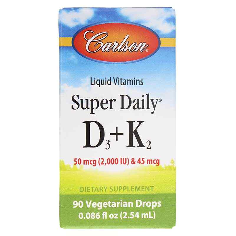 Super Daily D3 + K2 Liquid (2,000 IU/45 Mcg), 90 Veg Drops, by Carlson Labs