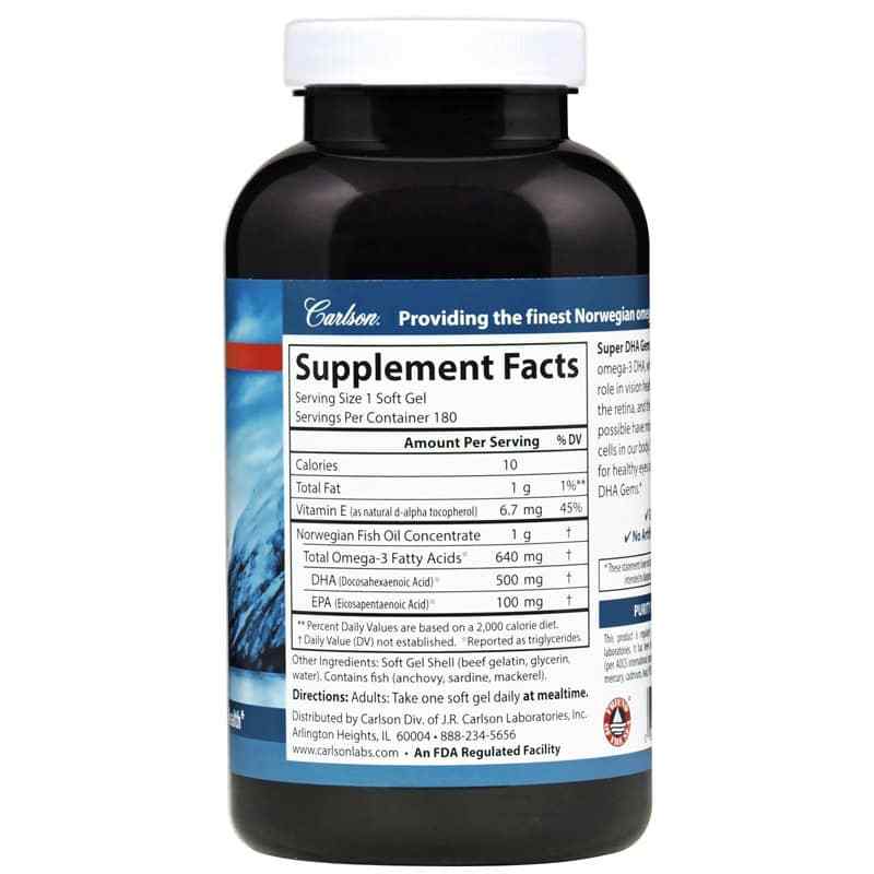 Super DHA Gems 500 Mg, 180 Softgels, by Carlson Labs, image #2