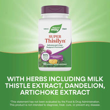 White bottle with purple cap labeled "Super Thisilyn Advanced Liver Support Formula" by Nature's Way, containing 60 capsules.