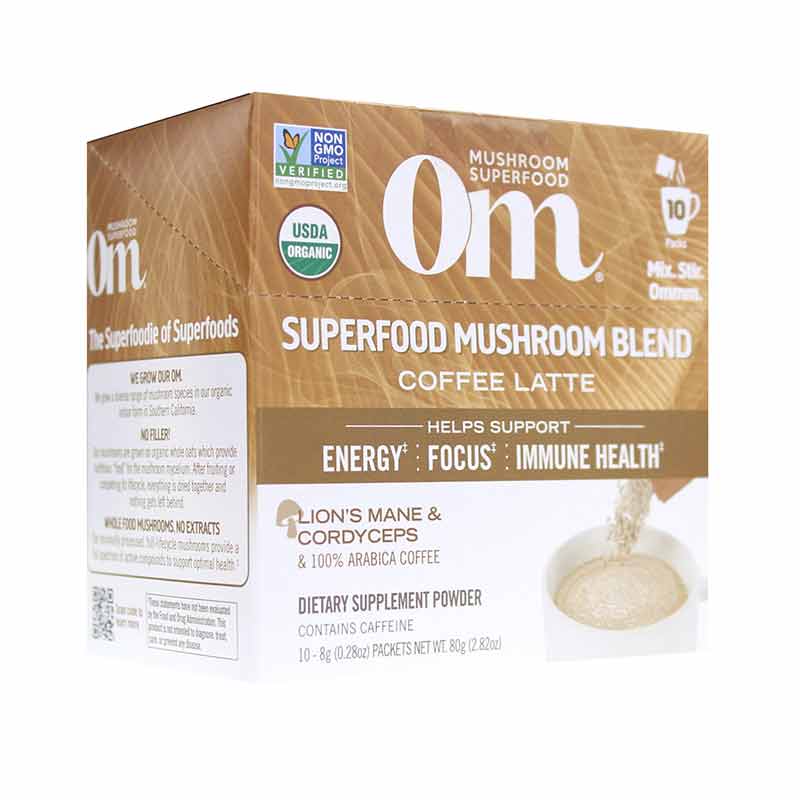Superfood Mushroom Blend Coffee Latte, 10 Packets, by Om Mushroom