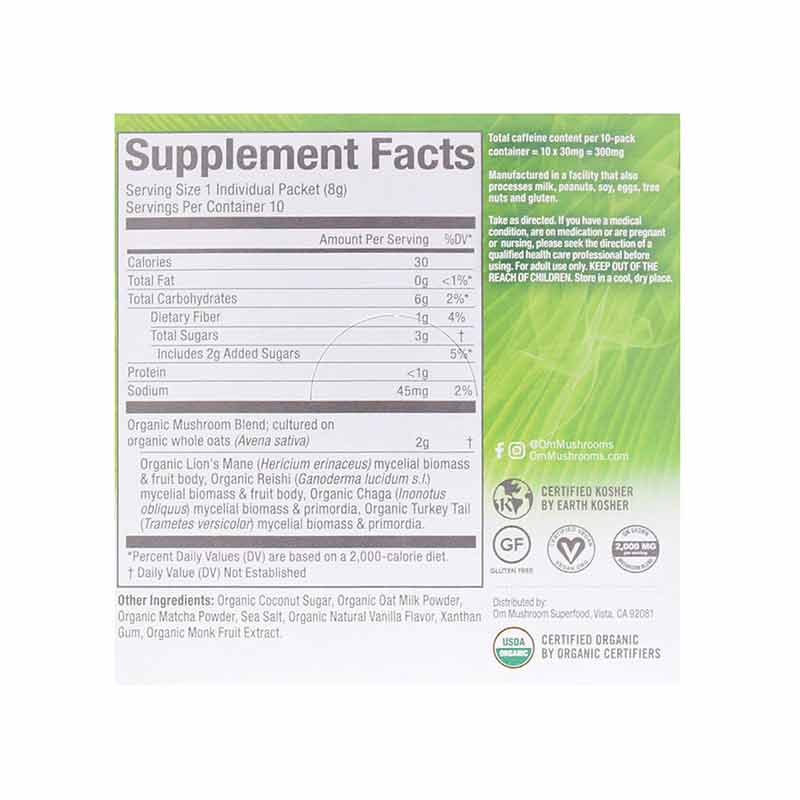 Superfood Mushroom Blend Matcha Latte, 10 Packets, by Om Mushroom, image #4
