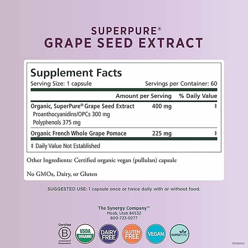 SuperPure Grape Seed Organic Extract Capsules, by Pure Synergy, image #2
