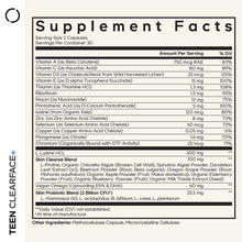 Supplement Facts label for Teen ClearFace showing vitamins, minerals, amino acids, and botanical ingredients per serving.
