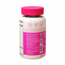 SmartyPants Teen Girl Plus Multi & Omegas vitamin bottle with pink cap and label showing 21 nutrients and gummy count.