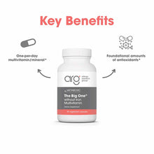 White bottle of The Big One multivitamin without iron by Allergy Research Group containing 90 vegetarian capsules.