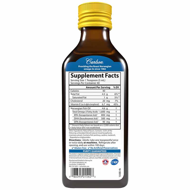 The Very Finest Fish Oil Liquid 1600 Mg Omega-3s, Lemon, 16.9 Oz, by Carlson Labs, image #2