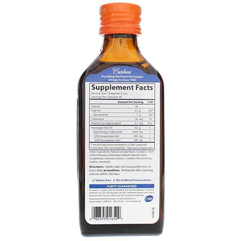 The Very Finest Fish Oil Liquid 1600 Mg Omega-3s, Orange, 6.7 Oz, by Carlson Labs, image #2