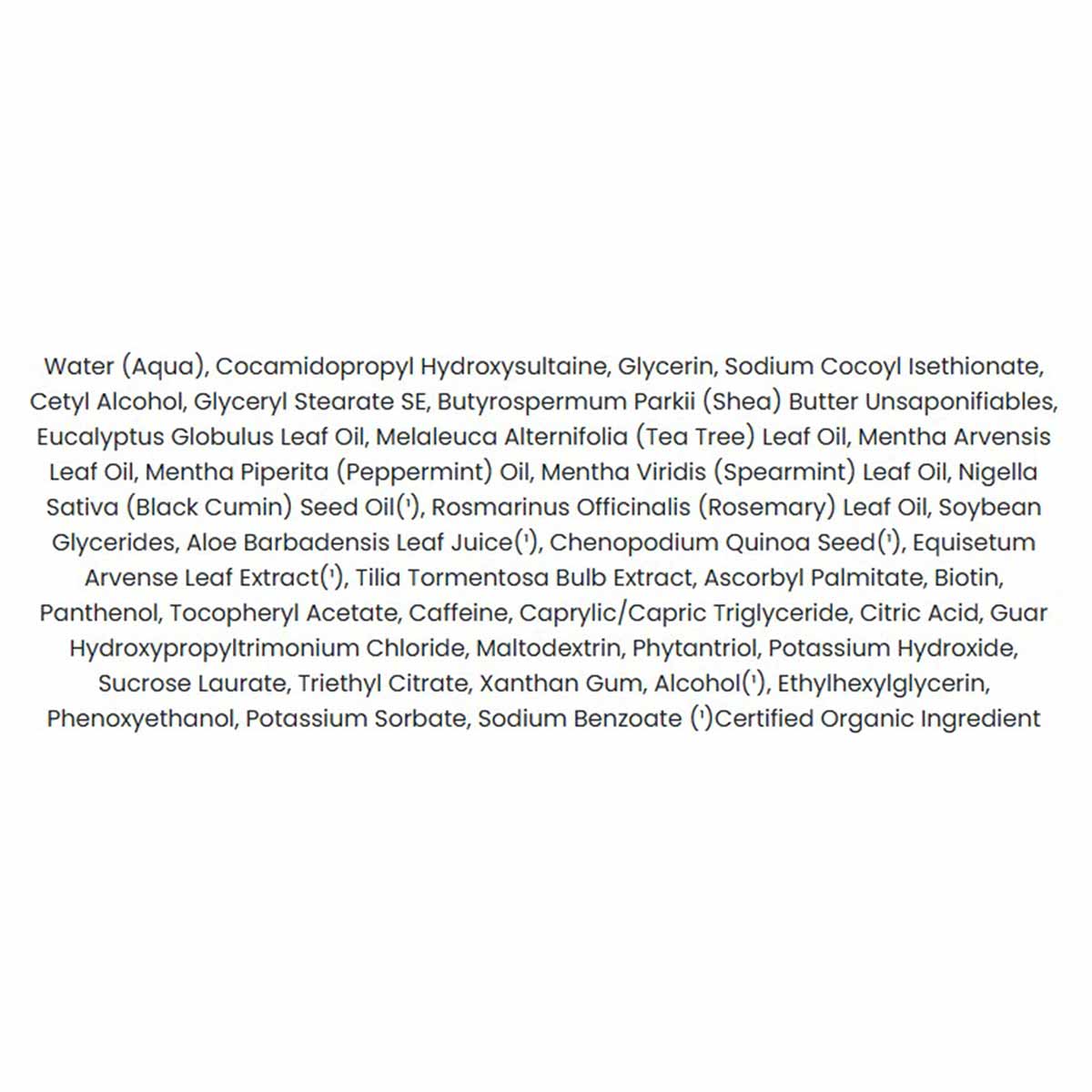 Ingredient list for Jason Thickening Biotin + Hyaluronic Acid Shampoo displayed on white background.