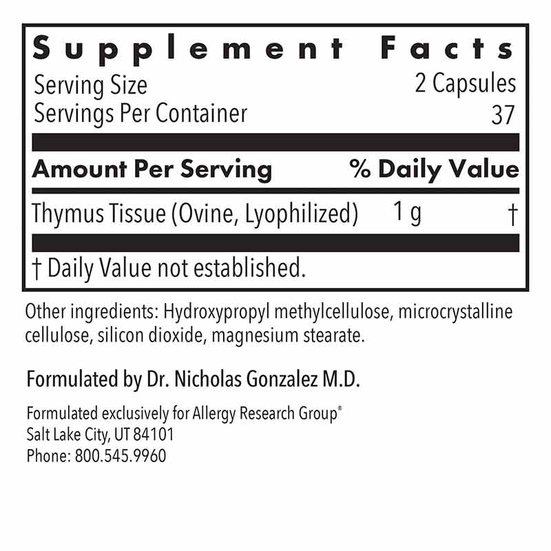 Thymus Natural Glandular, by Allergy Research Group, image #2