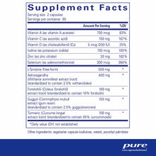 Supplement Facts label for thyroid support complex showing vitamins, minerals, and botanical ingredients per serving.