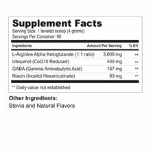 Supplement Facts label for Tremor Control powder showing ingredients including L-Arginine Alpha Ketoglutarate, Ubiquinol, GAB