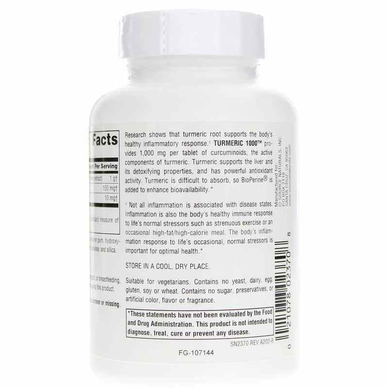 Turmeric 1000, 60 Tablets, by Source Naturals, image #3