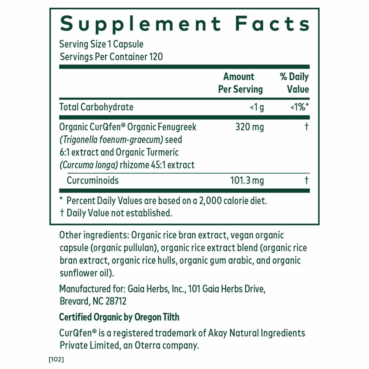 Turmeric Fenugreek Complex, by Gaia Herbs Pro