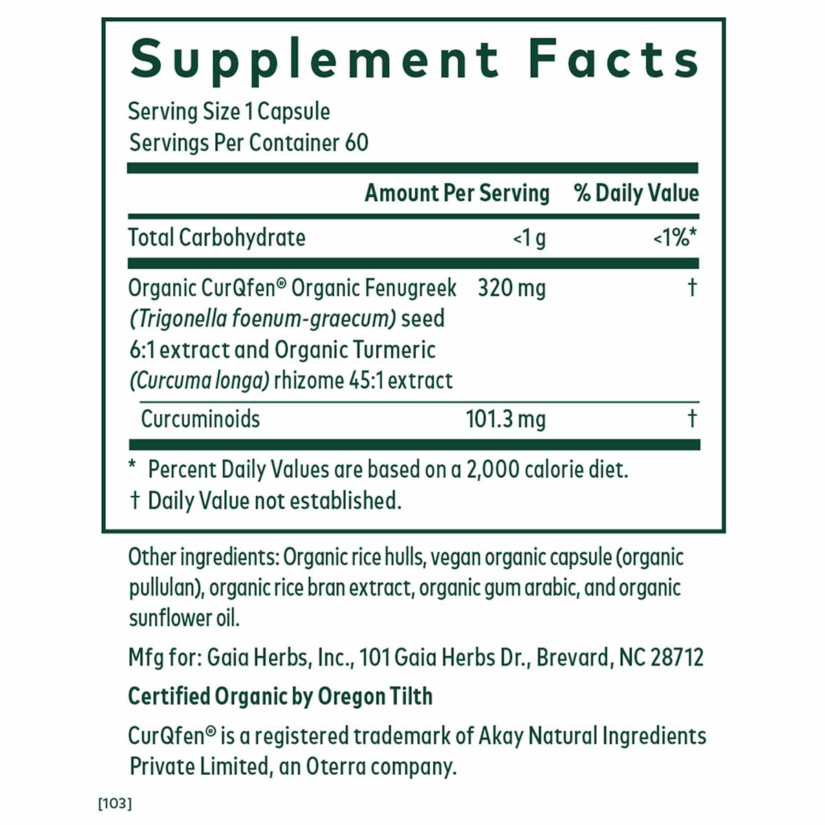 Turmeric Fenugreek Complex, by Gaia Herbs Pro