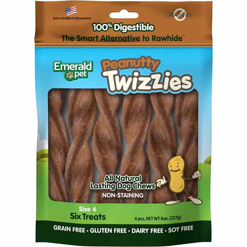 Twizzies Natural Dog Chews, Peanutty, 6 Inches, by Emerald Pet