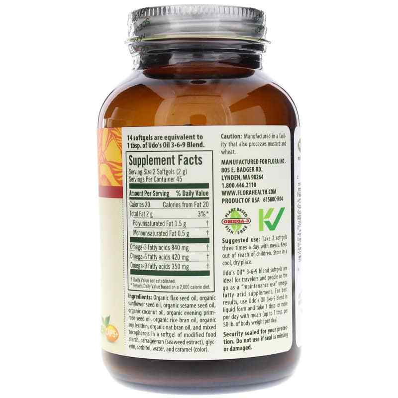Udo's Oil 3-6-9 Blend Softgels, 90 Softgels, by Flora, image #2