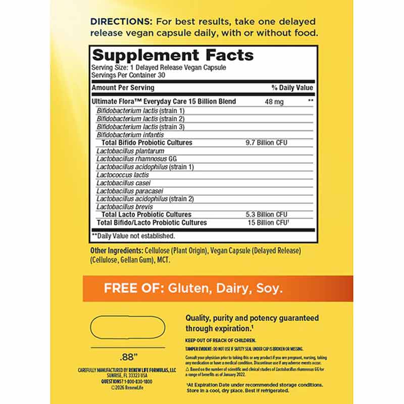 Ultimate Flora Probiotic 15 Billion Everyday Formula, 30 Veg Capsules, by Renew Life, image #2