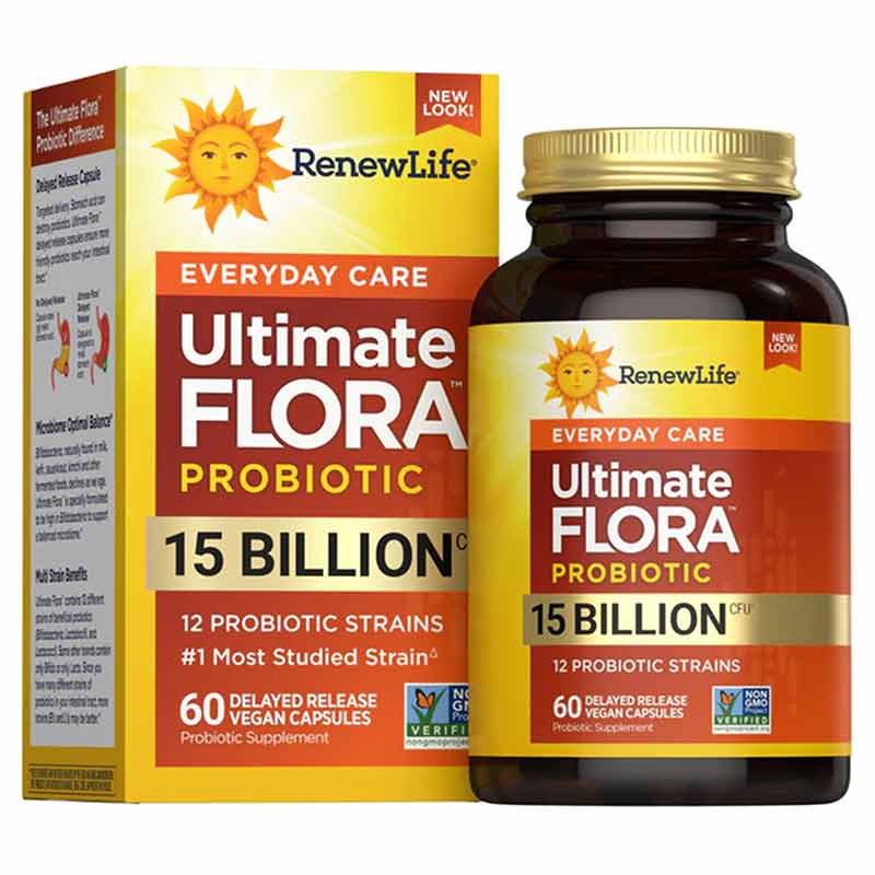 Ultimate Flora Probiotic 15 Billion Everyday Formula, 60 Veg Capsules, by Renew Life