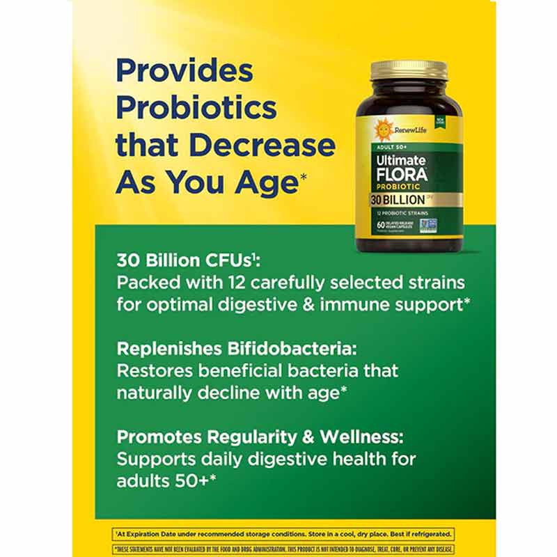 Ultimate Flora Probiotic 30 Billion Adult 50+ Formula, 60 Veg Capsules, by Renew Life, image #4